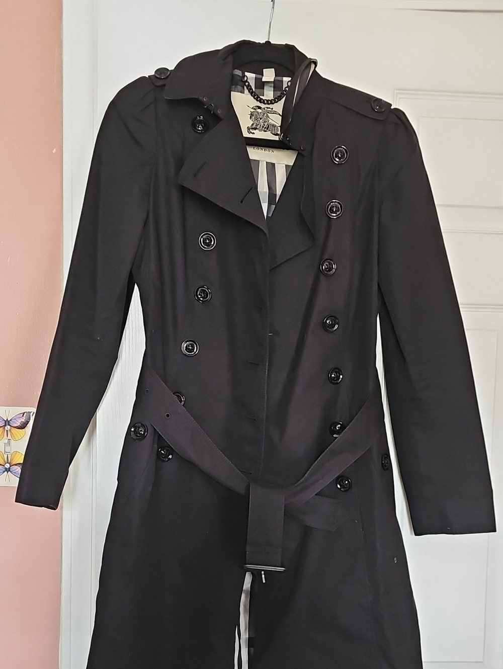 Burberry Black Double-Breasted Trench with Belted Waist